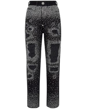 Philipp Plein Denim Broek Boyfriend Fit Crystal - Grijs