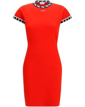 Versace Kleedjes ,Rood ,Katoen Katoenen Gebreide Mini Jurk