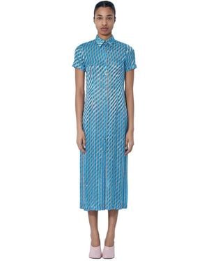 Dries Van Noten Devoré Shirt Dress - Blauw