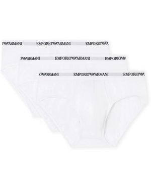 Emporio Armani Set Van Drie Stretch Katoenen Slips - Wit