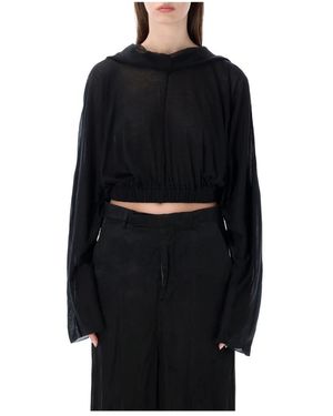 Rick Owens Hoodies & Sweatvesten ,Zwart ,Katoen Cropped Hooded Tunic