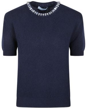 Prada Truien & Vesten ,Blauw ,Wol Wollen Trui Met Ronde Hals Van Kasjmier