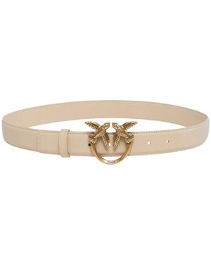 Pinko Love Birds Diamond Cut Leren Riem - Naturel