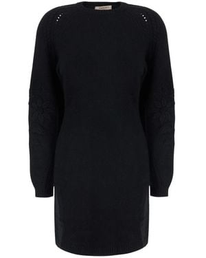 Twinset Kleedjes ,Zwart ,Zwarte Jurk Met Elegante Details En Tech Fabric