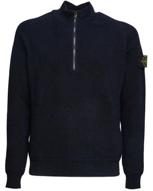 Stone Island Regular-Fit Half-Zipper Jumper Ribbed Soft Organic Cotton - Blue