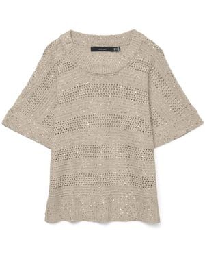 Vero Moda Truien & Vesten ,Grijs ,Polyester Vmleilani Stripe Ss O-Neck Pullover - Naturel