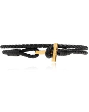 Tom Ford Braided Leather T Bracelet - Schwarz
