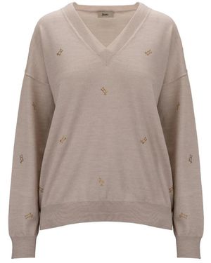 Herno V-Neck Knitwear - Brown