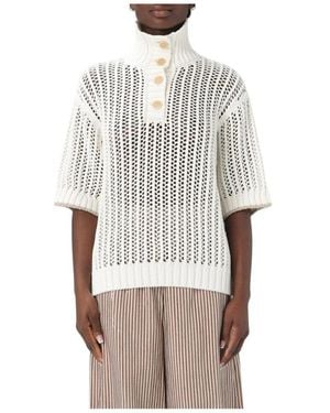 Brunello Cucinelli Truien & Vesten ,Wit ,Elegante V-Hals Gebreide Trui