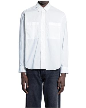 Studio Nicholson Weiße Kurzarm-Zip-Durch-Shirt