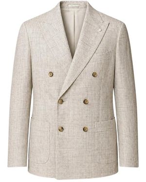 Luigi Bianchi Jassen ,Leer Double-Breasted Blazer - Naturel