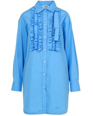 MSGM Hellblaue Gerüschte Baumwollbluse