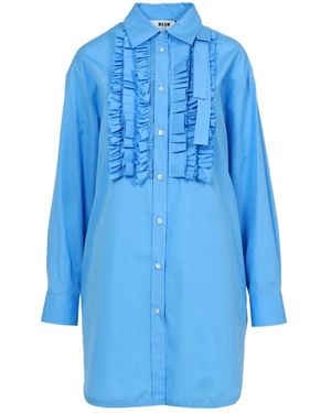 MSGM Kleedjes ,Blauw ,Katoen Lichtblauwe Gerimpelde Katoenen Overhemd