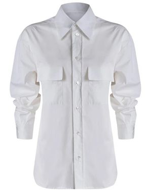 Nineminutes Overhemden ,Wit ,Katoen Camicia Con Retro Scollato - Blauw
