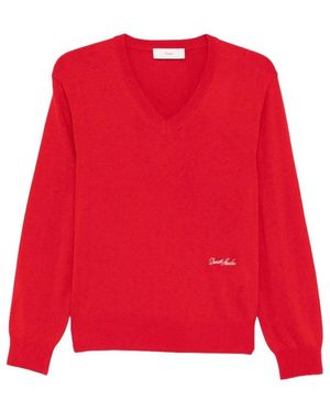 DUNST V-Ausschnitt Logo Pullover - Rot