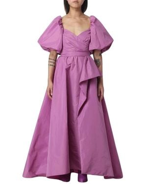 Pinko Kleedjes ,Roze ,Polyester Gonan Flared Gown Met Ballonmouwen - Paars