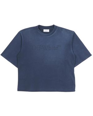 Off-White c/o Virgil Abloh Tops ,Blauw ,Katoen T-Shirt Met Logo-Opdruk