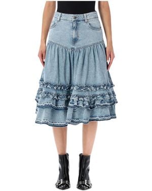 Ganni Rokken ,Blauw ,Denim Denim Frill Midi Rok