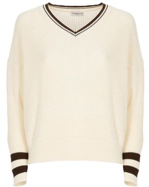 Marella Mlsfestoso Katoenen V-Hals Trui - Naturel