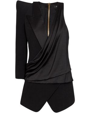 Balmain Overhemden ,Zwart ,Leer Asymmetrische Jurk Met Gestructureerde Schouder