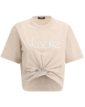 Versace Camiseta De Algodón Con Monograma Y Pin De Medusa, Mujer, Talla - Neutro