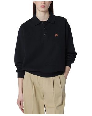 DUNST Leather Logo Collared T-Shirt - Zwart