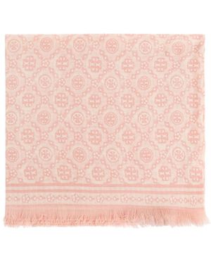 Tory Burch T Monogram Floral Oblong Scarf - Pink