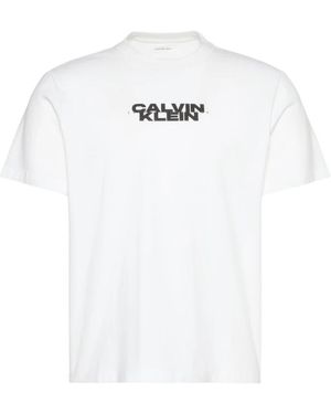 Calvin Klein Tops ,Wit ,Katoen Washed Spine Graphic Tee