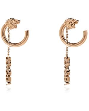 Versace Long Logo Earrings - Metallic