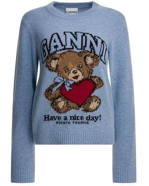 Ganni Round-Neck Knitwear - Azul