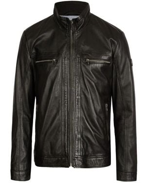 Bugatti Herren Lederjacke Mit Sportiven Akzenten - Schwarz