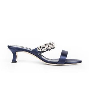 Manolo Blahnik Blaue Satin Knöchelriemen Kristallabsätze