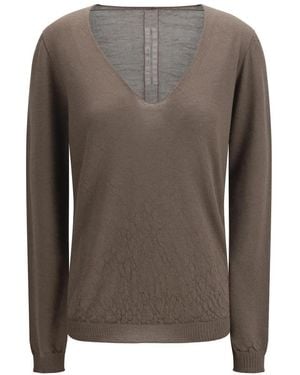 Rick Owens Truien & Vesten ,Bruin ,Wol Temple Extreme Trui Met V-Hals