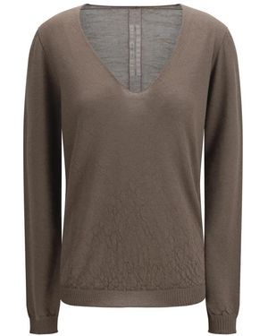 Rick Owens Truien & Vesten ,Bruin ,Wol Temple Extreme Trui Met V-Hals
