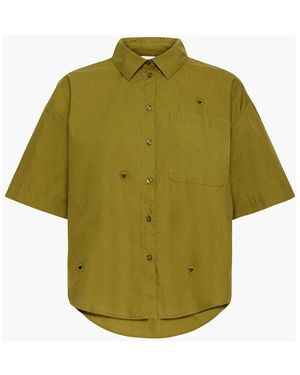 Ichi Overhemden ,Groen ,Oversized Shirt Met Hartdetail