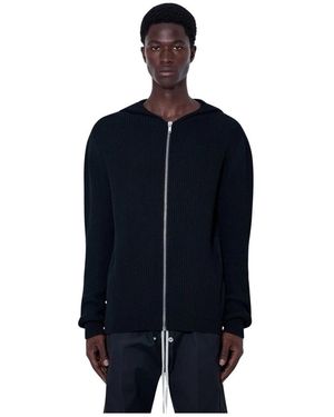 Rick Owens Hoodies & Sweatvesten ,Zwart ,Wol Ribbed Knit Zip Hoodie - Blauw