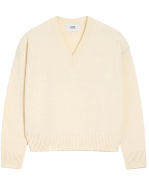 Ami Paris Ami De Coeur V-Ausschnitt Pullover - Natur