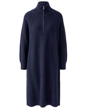 Ouí Ribbed Midi Jurk Met Troyer Kraag - Blauw