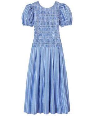 Ganni Kleedjes ,Blauw ,Smocked Midi Dress