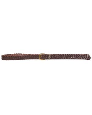 Saint Laurent Accessoires ,Bruin ,Leer Cassandre Rechthoekige Gesp Riem