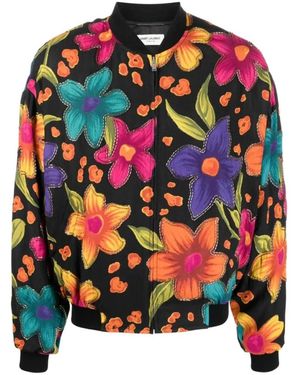 Saint Laurent Teddy Fleurs Crêpe Jas - Groen