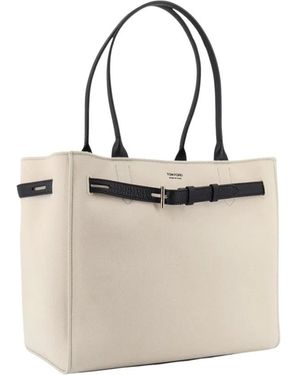 Tom Ford Tassen ,Leer Canvas En Leer Audrey Medium Tote - Naturel
