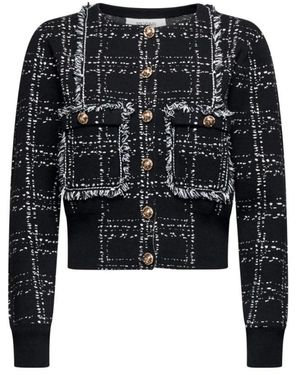 Silvian Heach Truien & Vesten ,Zwart ,Tweed Korte Cardigan Met Tweedmotief