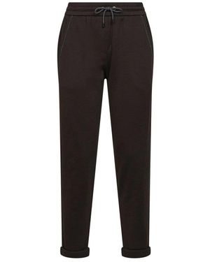 Brunello Cucinelli Broeken ,Bruin ,Katoen Tapered Interlock Trainingsbroeken - Zwart