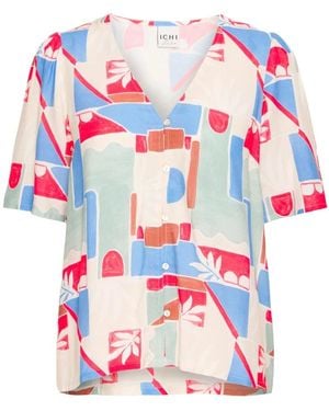 Ichi Buntes Print Kurzarm Bluse - Mehrfarbig