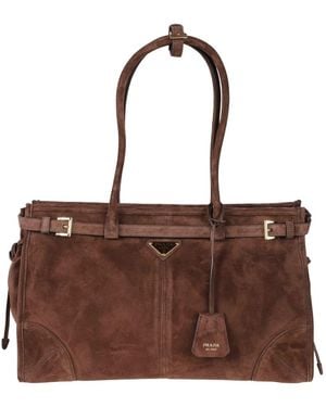 Prada Bonnie Große Wildleder Handtasche - Braun