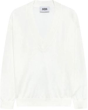 Alpha Studio V-Neck Sweatshirt - Weiß