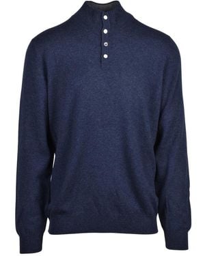 Vengera Pullover Lupetto Con Bottoni - Blauw