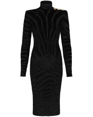 Balmain Velvet Zebra Print Mini Dress - Black