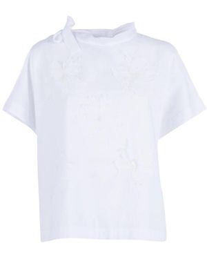 Peserico T-Shirt Met Bloemapplicatie - Wit